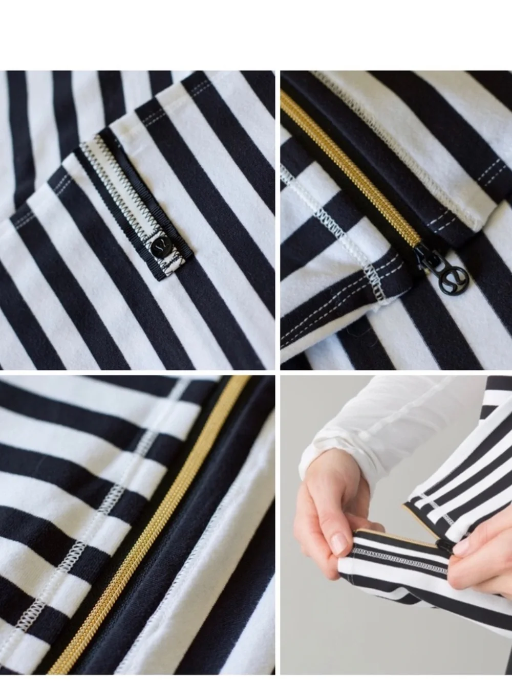 lululemon athletica Black & White Striped Infinity Scarf with Gold Accent